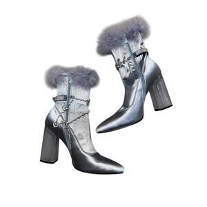 Dolls Kill Women's Silver and Blue Boot